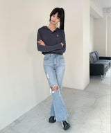 STITCH LINE CROP HOODIE [3color]