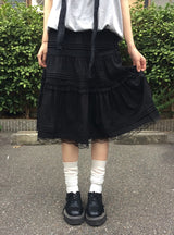 Tirin Pintuck Frill Lace Midi Skirt