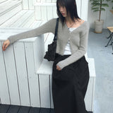 Lupun Angora fur slit button V-neck cardigan