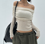 (SOFT-FIT/FALL EFFORTLESS CHIC) SOFT LONG SLIM BODY-SHAPING OFF-SHOULDER KNIT