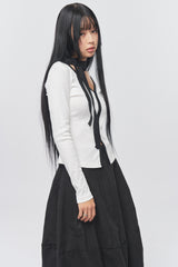 Logo Muffler V-neck Top White
