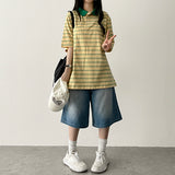 Melba Color Stripe Dangara Collar Short Sleeve Tee