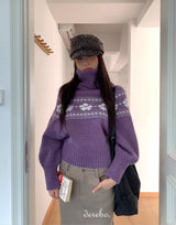 Purple Snow Turtleneck Cropped Knitwear