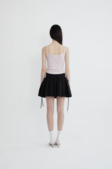 Ribbon tie cotton shirring skirt (BLACK)