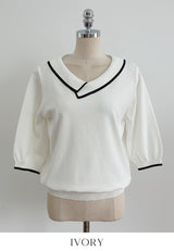 Roven Color Matching Collar Half-Length Knit
