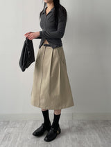 Two-pin tuck cotton flare skirt