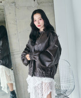 UNISEX フェイクレザーキルティングブルゾン_ブラウン