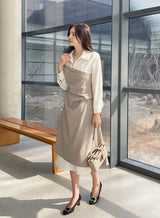 Sene color matching shirring drape shirt long one piece