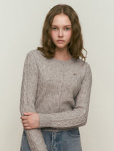 SMALL CHERRY CABLE KNIT CARDIGAN [OAT MEAL]