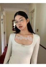 Square Lace Line Long Sleeve T-Shirt