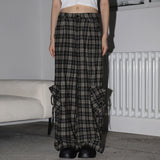Maku check pocket long wide pants