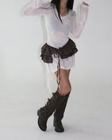 See-through Shirring V-neck Long T-shirt