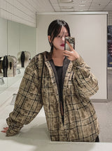Trine check quilted padded hood shirt