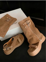 FOLD WARMER PLATFORM BELT TWO WAY SANDAL BOOTS (2COLORS!)