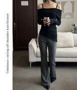 Unbalance cutting off shoulder knit(3color)