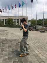 ファイナー ショルダーパネル ウォッシュド ショートスリーブ Tシャツ 3C