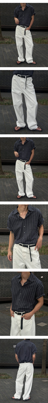[S-XL] ホワイトハーフバンディングワイドパンツ