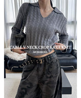 [F/W] Cable v neck kara crop knit(4color)