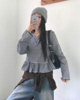 [MADE] Wove, border frill long sleeve T-shirt