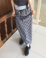 Daming Checkered Chiffon String Layered Long Skirt