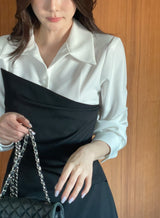 Sene color matching shirring drape shirt long one piece