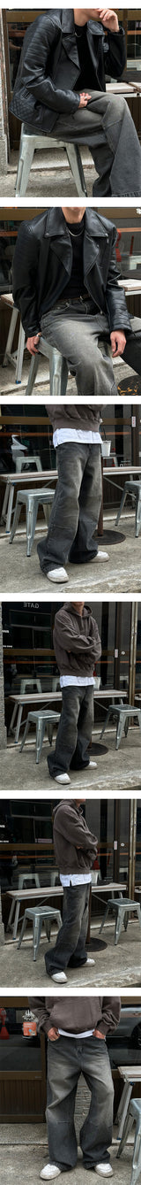 [UNISEX]ダークブラックワイドデニムパンツ