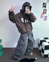 ヒーター❤カーゴオーバーロングバンディングパンツ 🩶🖤🤎💚4COLOR