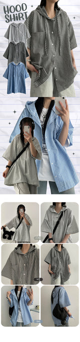 Luck on Linen Stripe Hooded Shirt