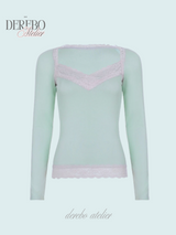 Ripel Mint Pink Lace Long-Sleeve T-Shirt
