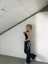バックレタリングワイドパンツ