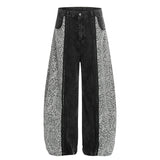 レイヤードレオパードミックスデニムパンツ