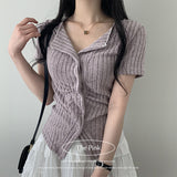 Daya slim fit shirring collar ribbed short sleeve knit