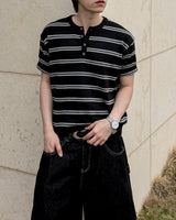 Diron Striped Henley Knit