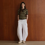 Striped Collar Short Sleeve Knit_Brown