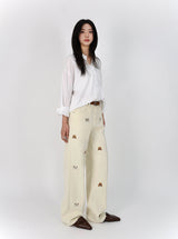 PUPPY EMBROIDERED CREAM DYED STRAIGHT DENIM code 26226