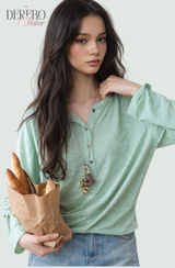 Mint Loose Stripe Long Sleeve T-shirt