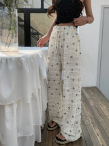 Lace ribbon banding wide pants