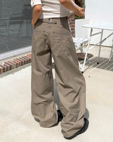 Bipu Embroidery Buckle Balloon-Fit Wide Cotton Long Pants