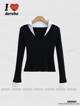 Preppy V-neck Shirt Layered Long Sleeve Knitwear