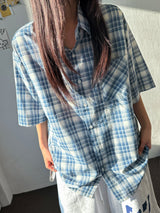 Conti Linen Check Oversized Boxy Shirt 3color