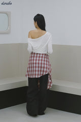 wide neck lettering normal fit long-sleeved T-shirt
