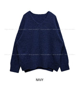 Tiyee slit V-neck unbalance long knit