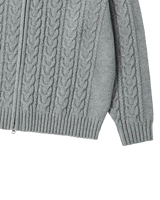 25FW ケーブルニットフーディージップアップ グレー