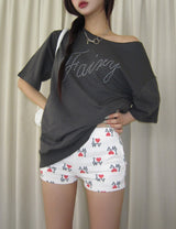 I Love pattern banding shorts