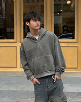 Fleece Henley Neck Pigment Hoodie