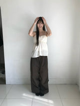 ダブルピンタックパンツ (ブラウン)