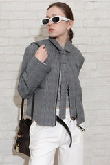 CHECK TAILORED TIE JACKET_BLACK