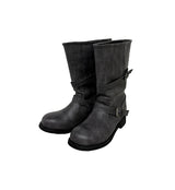 Two-Buckle Shirred Biker Boots