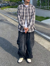 Washing diagonal balloon cargo denim pants 2C