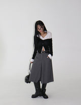 shoulder unbalanced ribbed cardigan